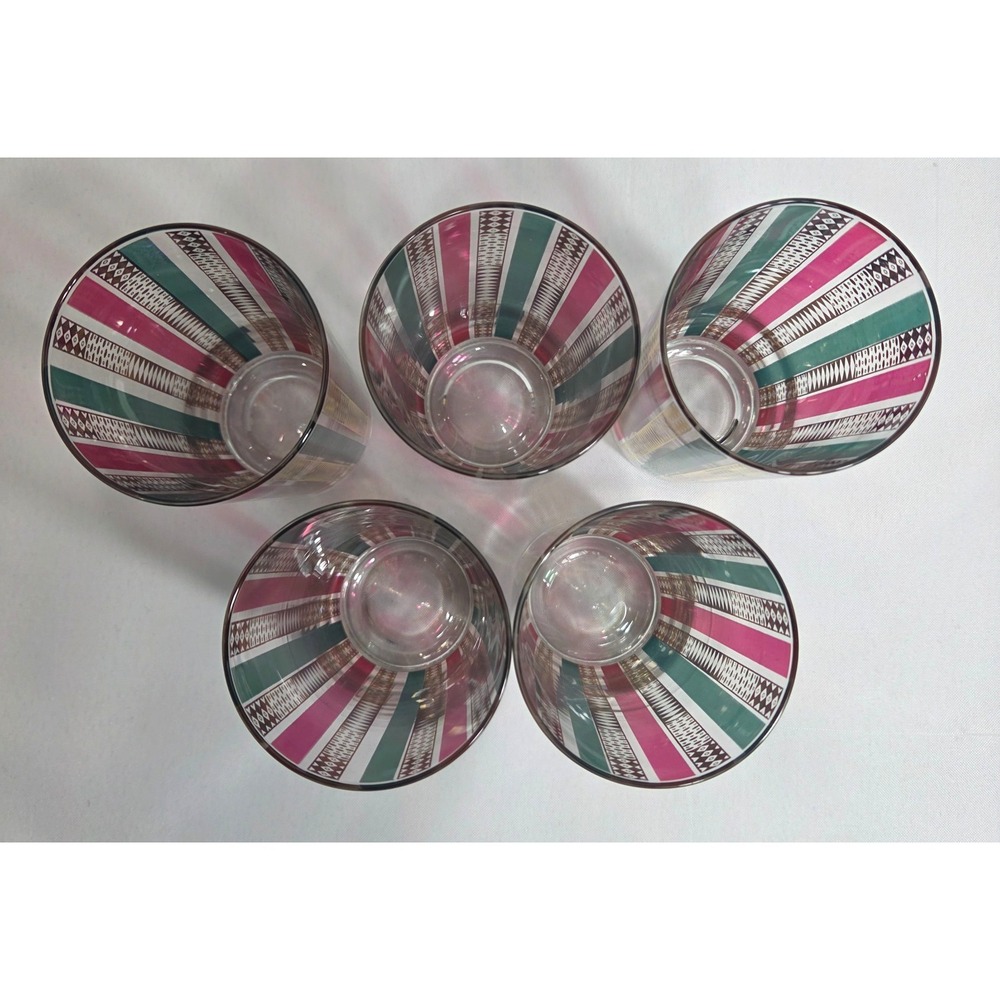 Vintage GEORGES BRIARD 22k Gold HARLEQUIN MCM Highball Cocktail Glasses Set of 5 - Picture 7 of 10
